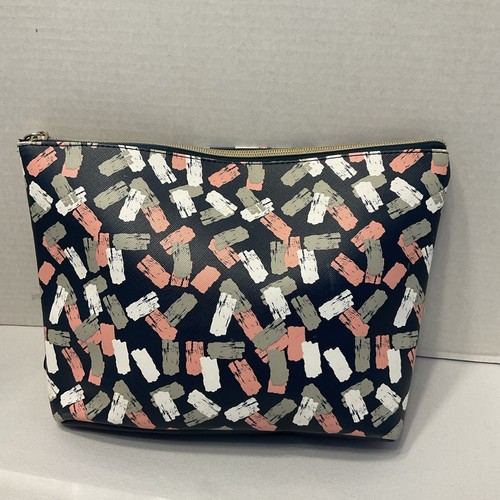 Dabney Lee Cosmetic Bag Makeup Pouch Travel Wristlet/Purse Navy Pink Gray White