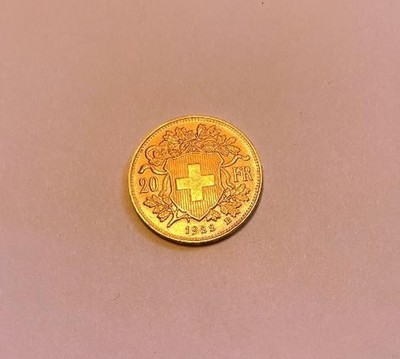 1922 B Swiss Helvetia 20 Franc Gold Coin Alpine Girl