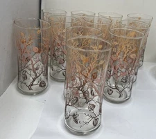 Vintage Libbey Autumn Tree Glasses Tumblers Orange/Brown Ombré Tones Set of 10