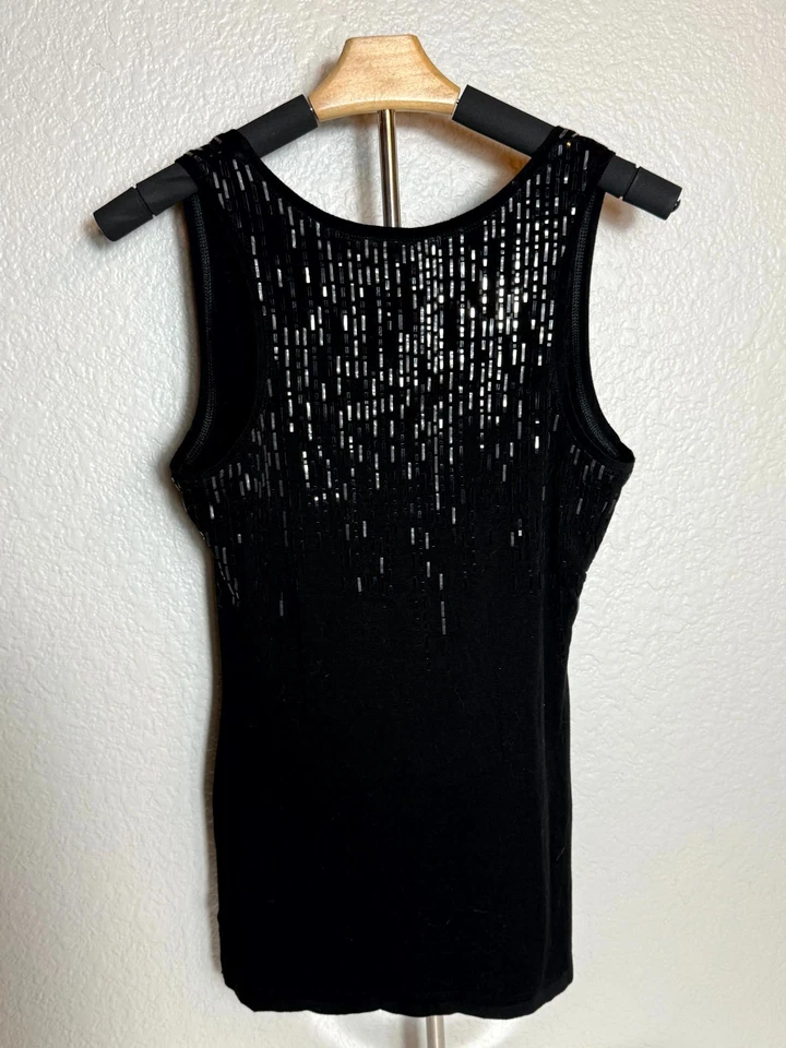 St. John Caviar Майка женщин S черный эластичной металлический тире полоски декольте - Изображение 4 из 4