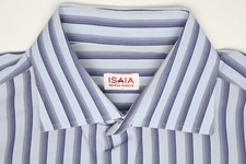 Isaia Mens Dress Shirt 17/36 Blue Multi-Stripe Long Sleeve Button Front Italy