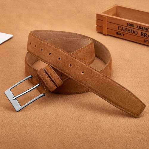 Men Belt Real Cow Leather Plaid Jeans Pin Buckle Luxury Genuine Leather Belt - Picture 5 of 23