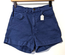 American Apparel Girls Shorts Sz 28/29 Blue Cuffed 100 Cotton 5 Pockets EUC