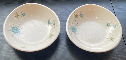 2  Vtg Franciscan STARBURST - 7  1/8" Coupe Cereal Bowls Aqua, Green Yellow