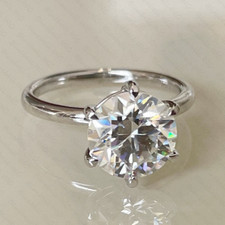 8 mm Round Cut Moissanite Solitaire Engagement Ring 14K White Gold Plated