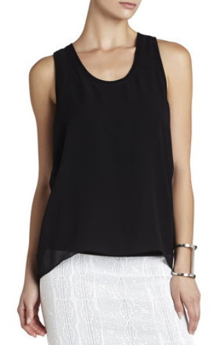 NEW BCBG MAX AZRIA BLACK KAYE LAYERED DROP ARMHOLE TANK SIL1S251/S364A SIZE M