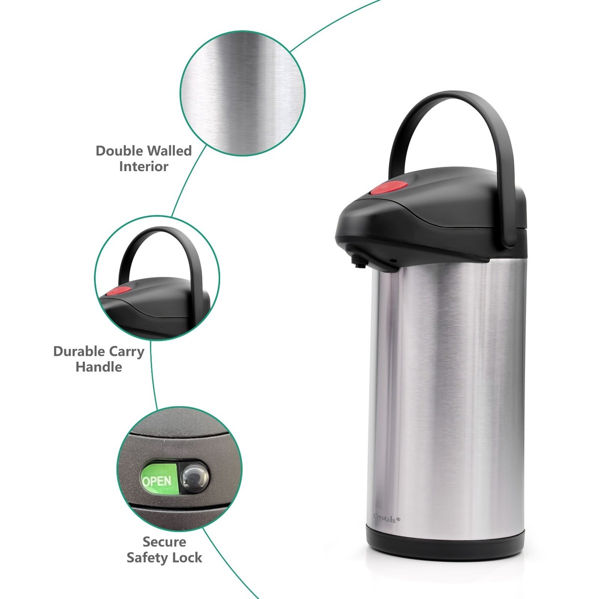 2L/3L/5L Tea Coffee Air Pot Flask Pump Action Vacuum Insulated