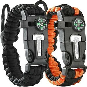 Atomic Bear Paracord Bracelet (2 Pack) - Adjustable - Fire Starter - Whistle