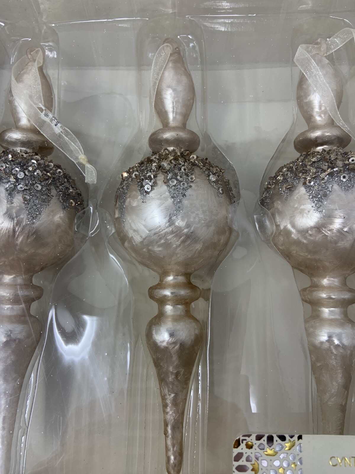 Cynthia Rowley Glass Jeweled Ornaments Set Of 3 8” eBay