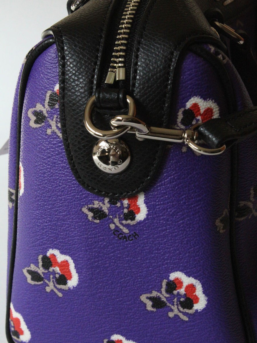 Coach New York Mini Handbag Hand Bag SV/Purple Flower Print