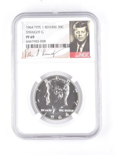 PF69 1964 Kennedy Half Dollar Type 1 REV Straight G Signed Label NGC *7793