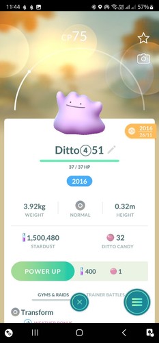 Ditto ( Caught In 2016 ) Pokemon Tr@de Go