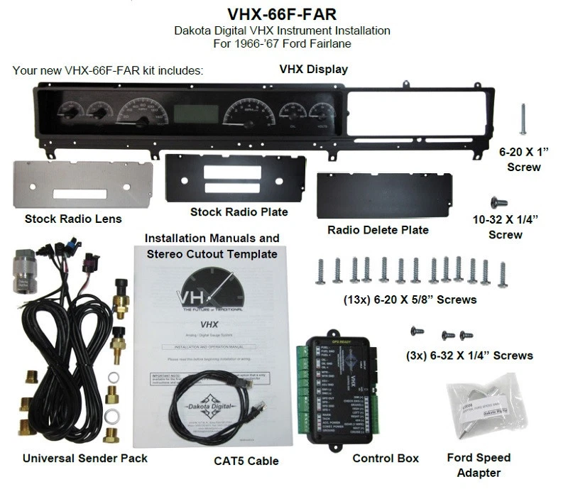 Dakota Digital 1966-67 Ford Fairlane tablero sistema de calibre analógico VHX-66F-FAR-K-B Foto 4 de 4