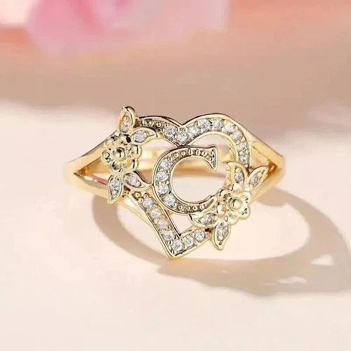 2Ct Round LabCreated Diamond Initial "C" Letter Ring 14k Yellow Gold Plated