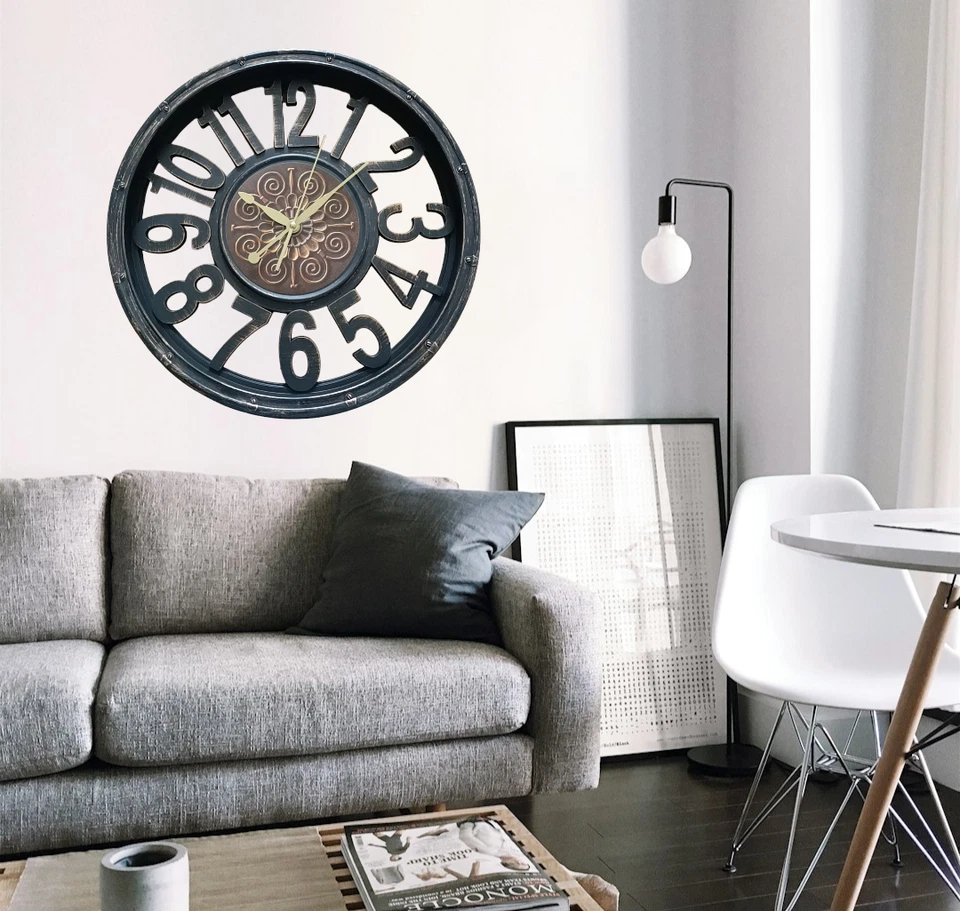 43 cm Vintage Wall Clock Classic Antique Quartz Silent Non-Ticking Home Décor - Image 3 of 4