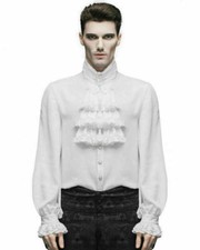 Hot Fashion Mens Shirt Top White Gothic Steampunk Victorian Regency Aristocrat