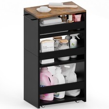Slim Rolling Storage Cart 7.9" Width, 4-Tier Black Kitchen Cart on Wheels Handle