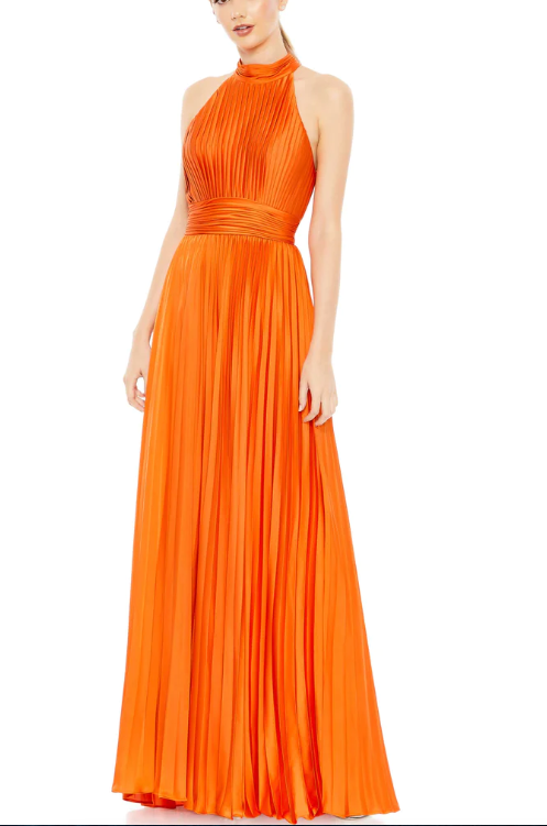 MAC DUGGAL 26992 PLEATED SLEEVELESS HALTER SUNSET ORANGE