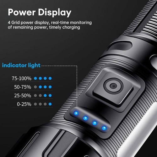 1000000LM LED Flashlight 20W Super Bright Torch Type-c Rechargeable Lamp IPX5 - Picture 5 of 19