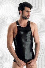 Eros Veneziani Men 7161 Black Tank Top Wetlook Striped Pattern Made in Italy