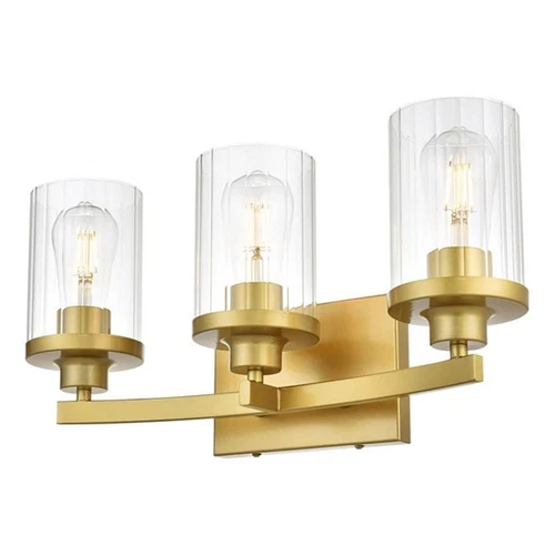 Living District Saanvi 3-Light Iron & Glass Bath Sconce in Brass/Clear - Picture 1 of 5