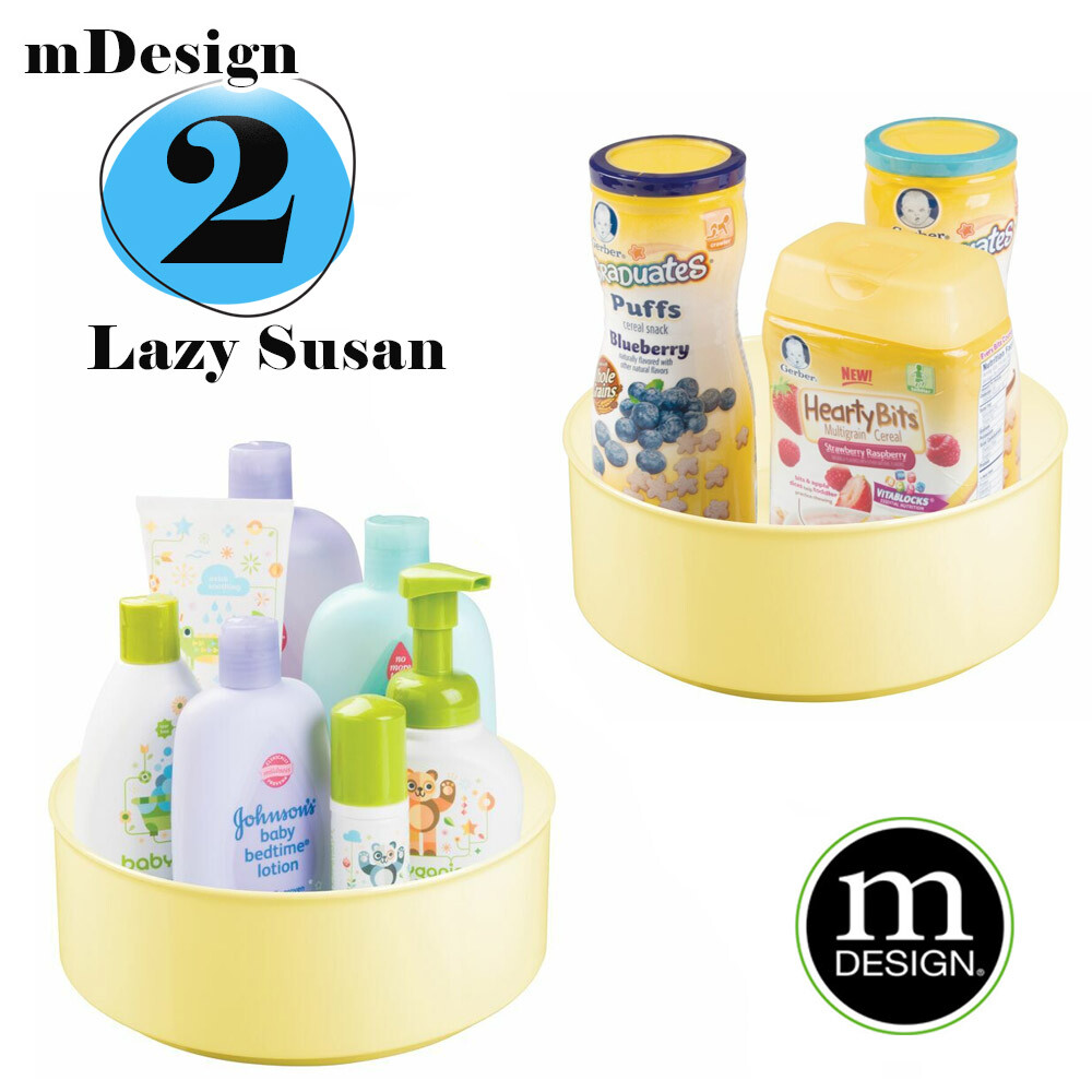 Set of 2 Yellow Lazy Susan Turntables 9"" Nursery Kitchen Pantry Organizer Kitche