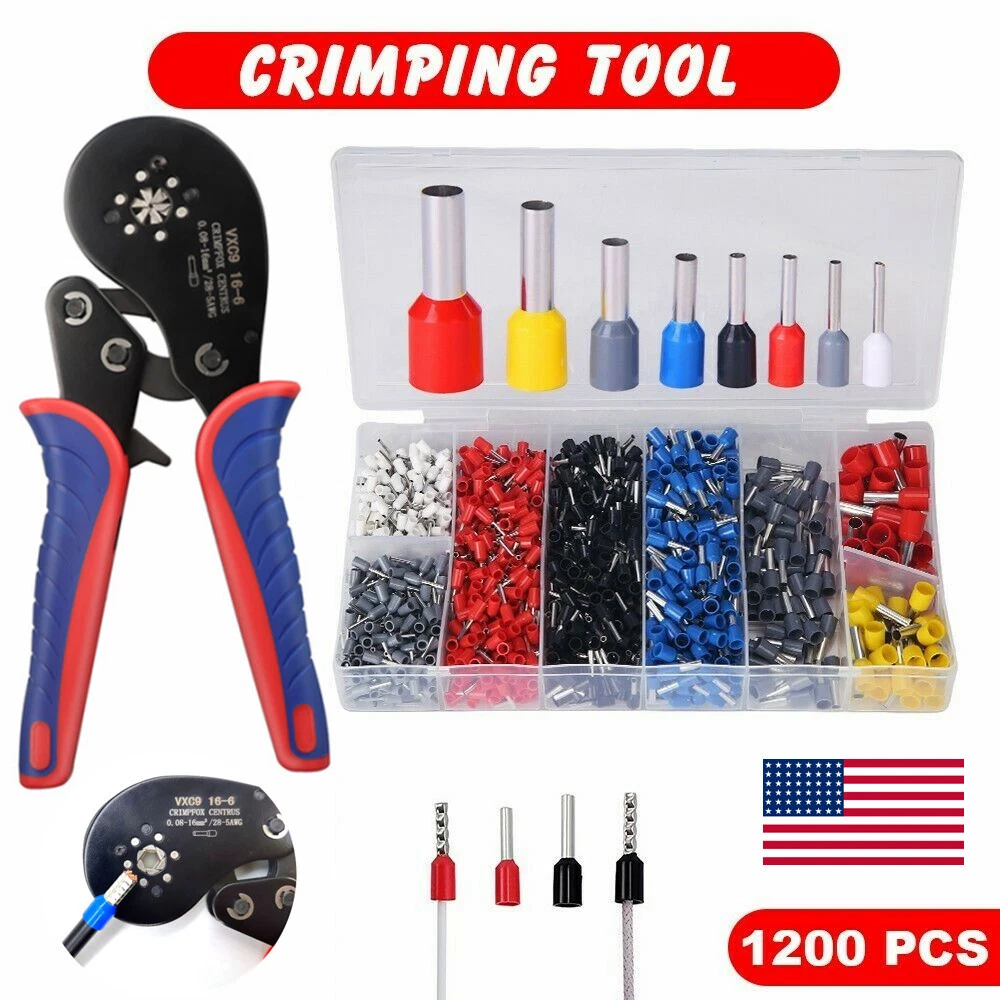 Ferrule Crimping Tool Kit, Ferrule Crimper Plier with 1200Pcs Wire Ferrules  Kit