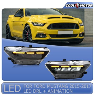 2x LED DRL Sequential Headlights For Ford Mustang 2015-2017 w/Dynamic Head Lamps