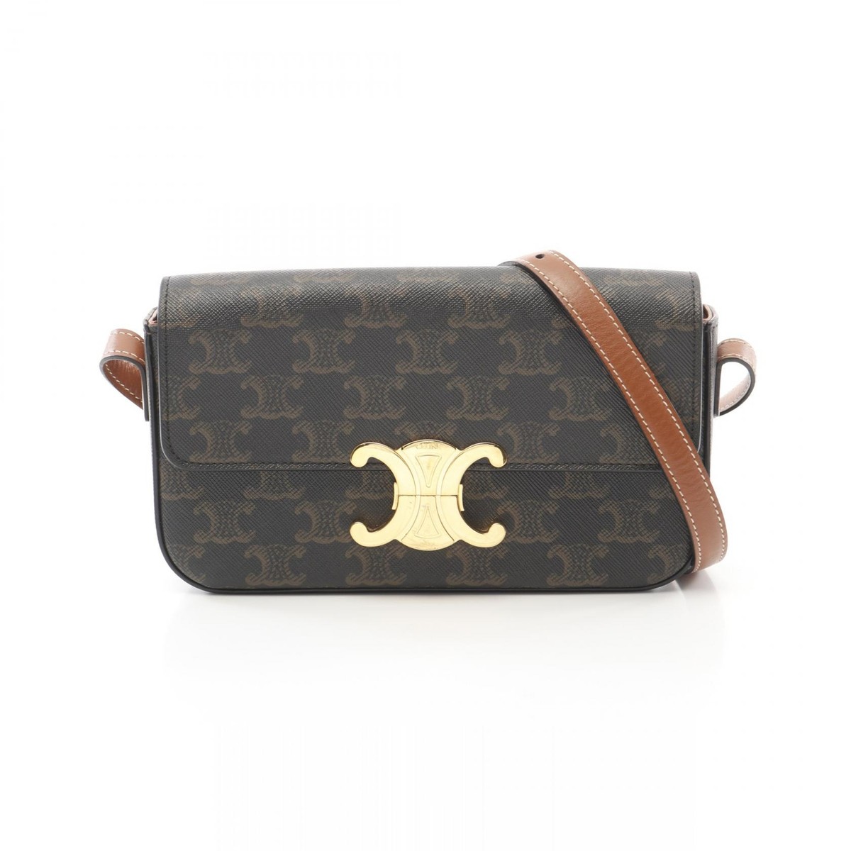 CELINE Claude Triomphe Shoulder Bag 194142CUZ canvas leather Black