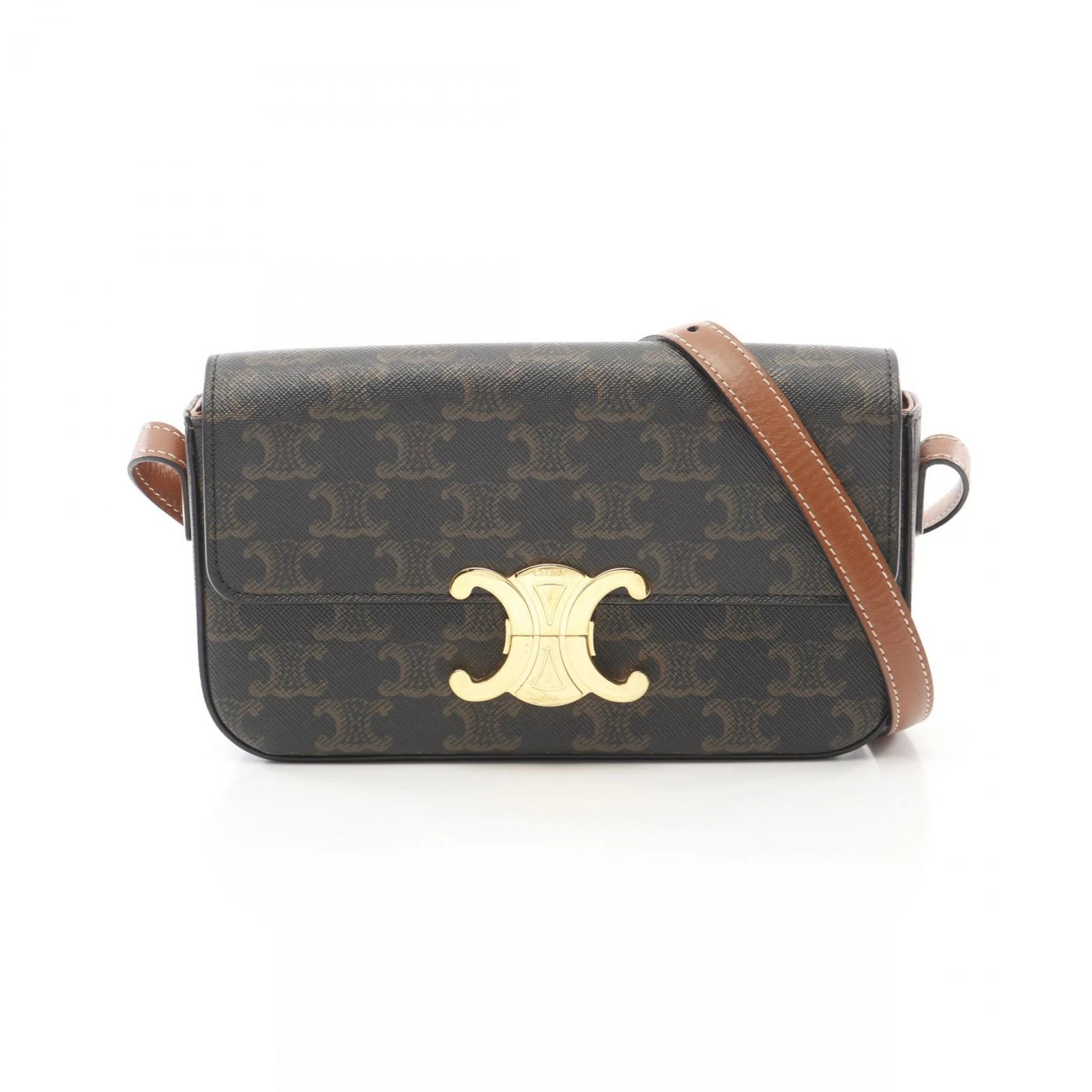 Borsa a tracolla CELINE Claude Triomphe 194142CUZ tela pelle nero marrone usata