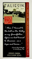 2011 Spring Green WI 100 Years Anniv Taliesin Frank Lloyd Wright Travel Brochure