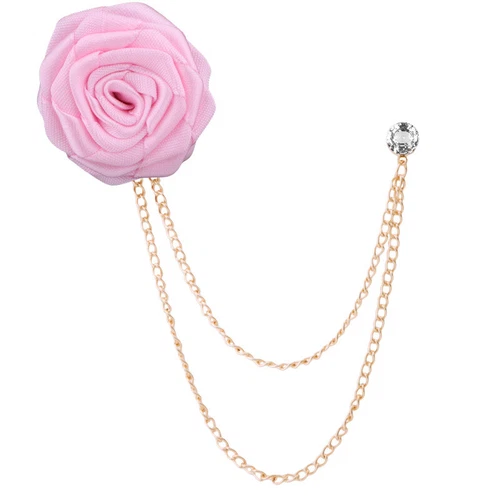 Mens Rose Brooch Flower Brooch Boutonniere Suit Lapel Wedding Pin Tassel Chain - Picture 16 of 95