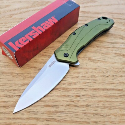 Kershaw Link Folding Knife 3.25'' CPM-20CV Stainless Blade Olive Aluminum Handle