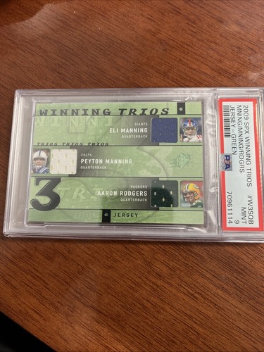 2009 SPX Winning Trios Manning/Manning/ Rodgers Game Worn Patches /15 Psa 9