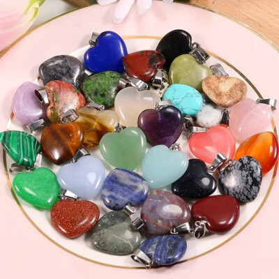50pcs Mixed Natural Stone Heart Gemstone Stone Beads Pendants DIY Jewelry Making