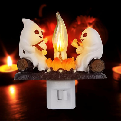 Ghost Campfire Flickering Night Light, Halloween Indoor Figurine Lamps