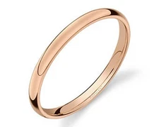 2mm 14K Solid Pink Rose Gold Plain Dome Half Round Comfort Fit Wedding Band Ring