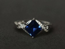 1.50Ct Lab-Created Blue Sapphire Solitaire Women's Ring 14k White Gold Finish