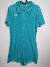 BNWT Y2K Juicy Couture Women Bling Spellout Collared Velour Romper Blue Sz Large
