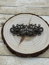 Vintage Style Hair Barrette features filigree metalwork and rhinestones