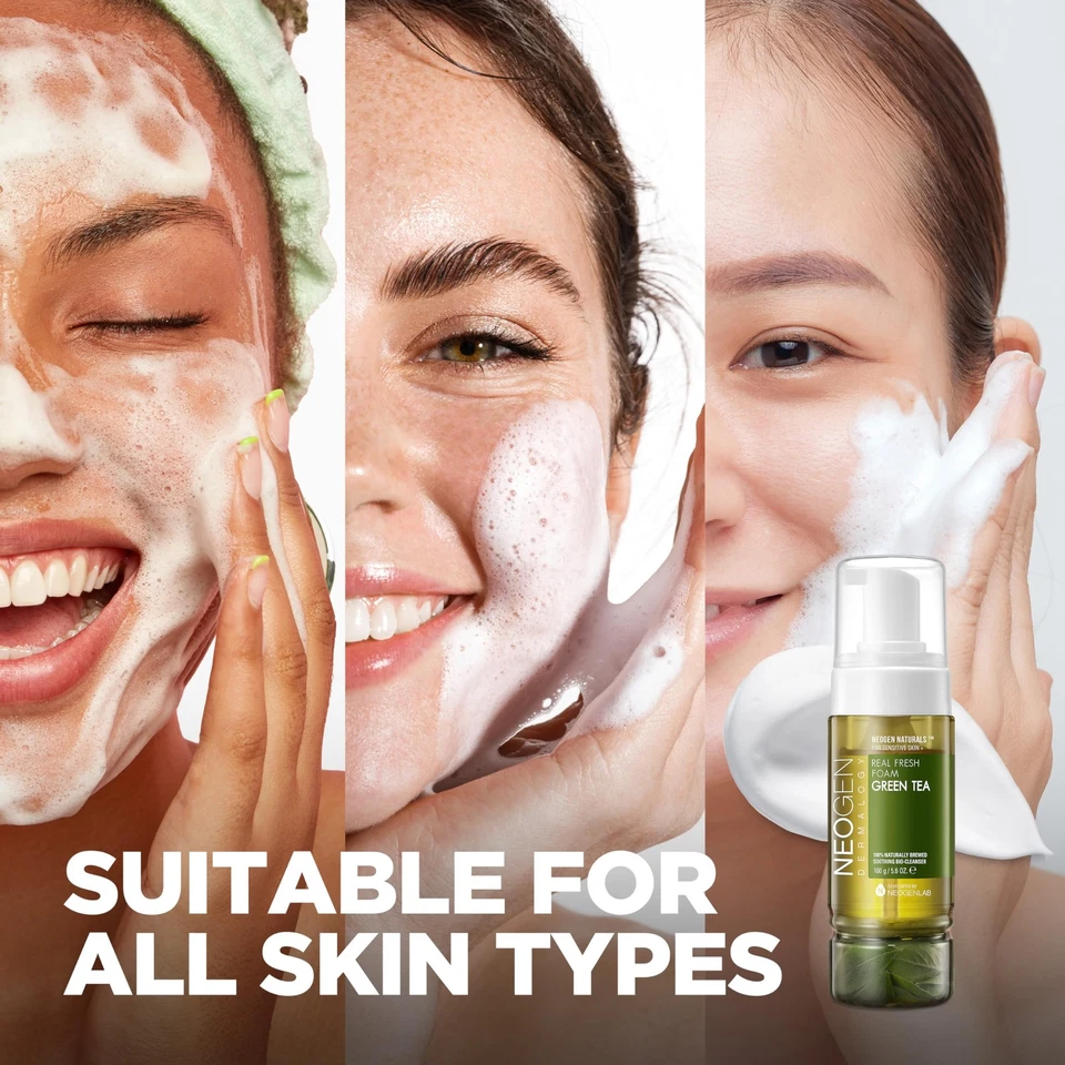 Limpiador de espuma fresca real NEOGEN, té verde 5,6 fl oz (160 g) - calmante e hidratante... Foto 2 de 4