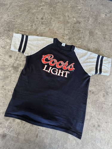 Vintage 1970er 70er Coors Light Beer Logo Tee Tshirt Gr. Medium 2 Streifen schwarz USA - Bild 2 von 6