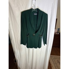 Michael Blair New York Vintage Pant Suit Forest Green Gold Buckle Blazer Set