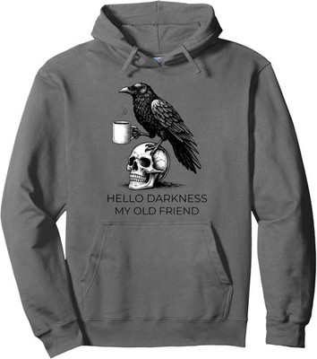 Hello Darkness My Old Friend Crow Coffee Spooky Unisex Hooded Sweatshirt