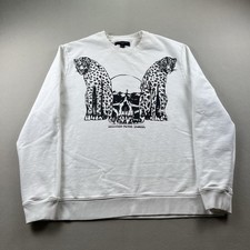 AllSaints Sweatshirt Men Small White Cheetahs Never Prosper Crew Fleece Skull