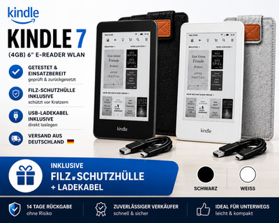 Amazon Kindle 7 WLAN E-Reader 6'' 4GB geprüft inkl. Filzhülle + USB