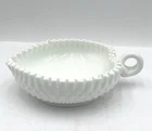 Vintage Fenton Milk Glass Candy Dish White Hobnail Heart Shaped w/Ruffled Edges