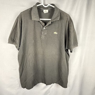 Lacoste Mens Polo Shirt Black Size 7 Designed in France Made in Peru Tennis
