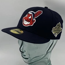 New Era Chief Wahoo Cleveland Indians 1995 World Series Fitted Hat Navy Blue Cap