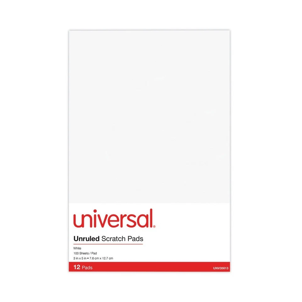 Universal 35613 100 Sheets 3" x 5" Unruled Scratch Pads - White (12/Pack) New - Image 2 of 4